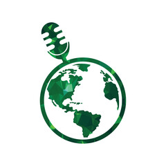 Podcast Microphone and Earth vector logo. Vector logo of microphone and earth.
