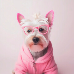 Millennial pink style dog. Cute puppy. AI generated