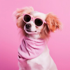 Millennial pink style dog. Cute puppy. AI generated