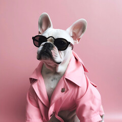 Millennial pink style dog. Cute puppy. AI generated