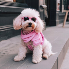 Millennial pink style dog. Cute puppy. AI generated