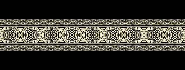 Seamless brown Arabic floral border. Ornamental flower border with paisley and tribal design elements.
