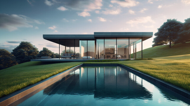 Stunning Modern Glass House with Pool on Hill - Luxurious Architecture Capturing Panoramic Views and Natural Light