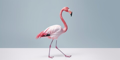 A vibrant flamingo striking aballet pose, highlighting its elegance in a playful, artistic context, concept of Graceful Movement, created with Generative AI technology