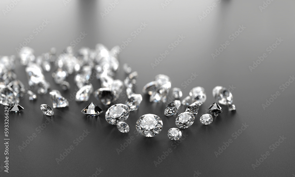 Poster diamond group placed on black background with soft focus 3d rendering