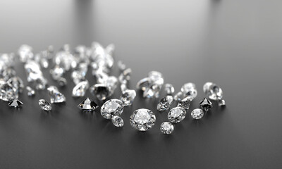 Diamond Group placed on Black Background with soft focus 3D rendering
