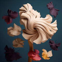 Abstract illustration of nature in wind. Butterflies. Flowers. Textile. AI generated