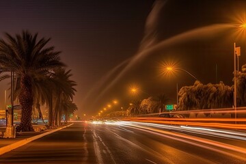 Sky, palm trees, etc. Riadhs scenery in Saudi Arabia -. Generative AI
