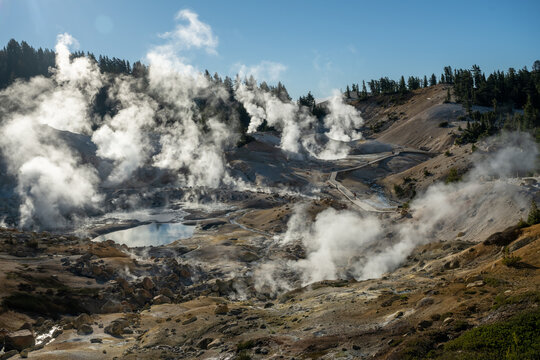 Volcanic Thermal Vents Steam Up The Valley of Bumpass Hell