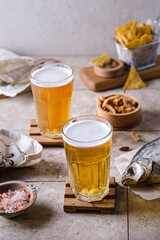 beer with dried fish and nuts