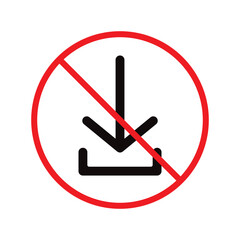 No download vector icon. Forbidden downloading flat sign design. No arrow sign. Prohibited upload icon. Warning, caution, attention, restriction label ban. Do not download symbol pictogram
