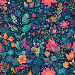 Colorful Floral Seamless Pattern Generative AI