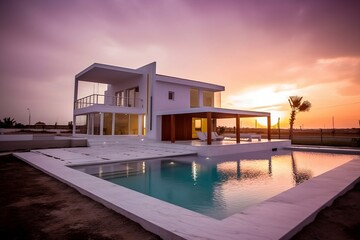 Fototapeta premium Modern house during sunset