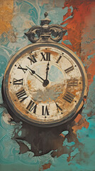Fototapeta na wymiar illustration of antique clock on the wall
