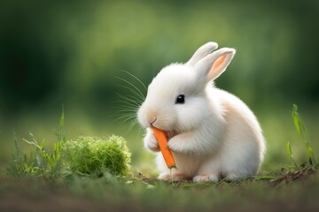 A Cute Baby Rabbit Nibbling on a Carrot - Generative AI
