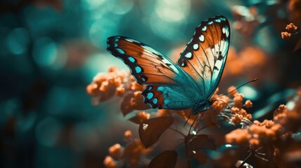 Fototapeta na wymiar Colorful butterfly, magical, fairy tale, orange, teal