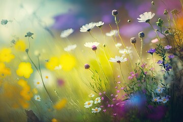 Close Up of Spring Flowers Meadow - Generative AI
