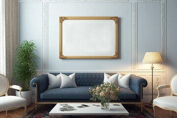 Blank Frame Mockup in an Victorian Living Room Interior Design - Generative AI

