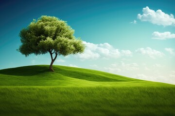 A Green Hill With a Tree - Generative AI
