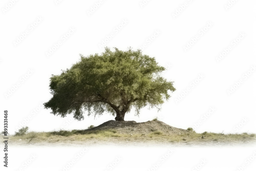 Poster white background with a clump of isolated trees. generative ai