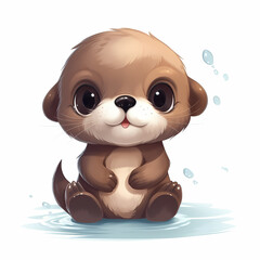 Baby Otter illustration. Generative AI