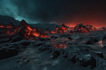 The atmosphere of an abstract red planet and a desert night. future landscape with stunning scenery. Generative AI