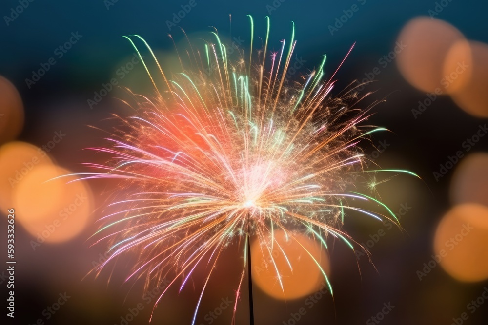 Poster fireworks and bokeh in the background of a new years celebration. generative ai