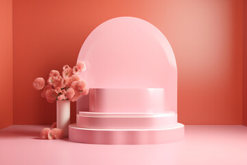 A creatively designed stage podium scene for showcasing Mother's Day concepts and gift ideas, generative by AI.