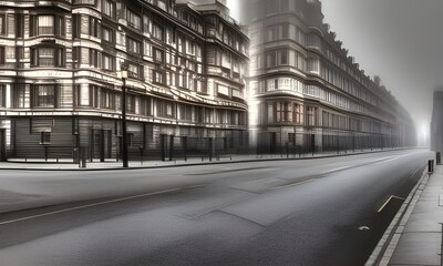 3d rendering. 1880s misty London street. - obrazy, fototapety, plakaty