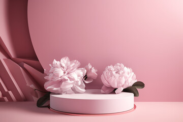 A creatively designed stage podium scene for showcasing Mother's Day concepts and gift ideas, generative by AI.