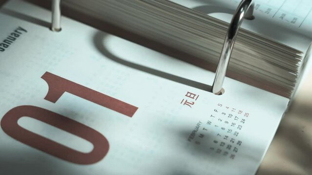 Closeup of a calendar showing january first