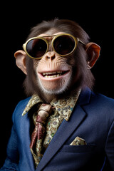 Fototapeta premium portrait of a handsome monkey in a fashionable suit, Generative AI