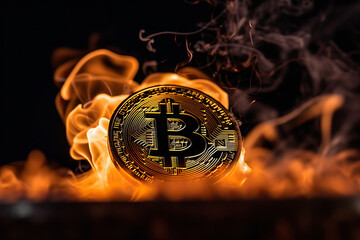 Fiery Bitcoin: Illustration of a Burning Digital Currency