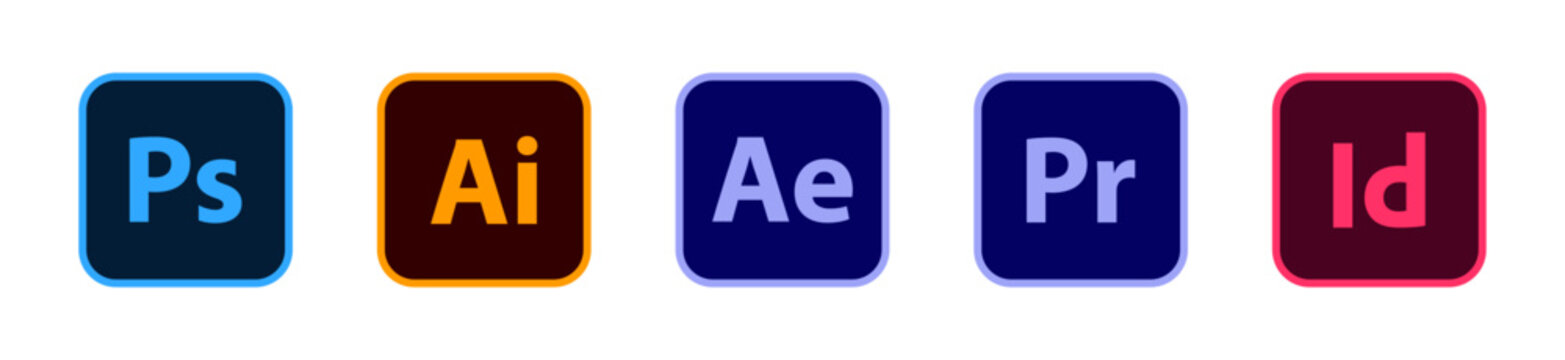 Collection Adobe product, illustrator, photoshop,after effect, premiere pro,InDesign.Vector