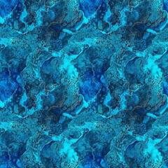 Aerial top view of blue ocean reef shallow water. AI generative illustration.
