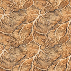 Dry cracked soil texture and background of desert ground. AI generative illustration.