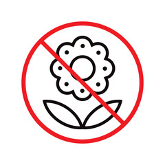 Forbidden flowers vector icon. No flowers flat sign design. Prohibited flowers symbol pictogram. Warning, caution, attention, restriction label ban. No flowers symbol