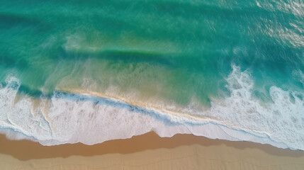 Fototapeta na wymiar Summer Serenity: Aerial View of Ocean Waves and Sandy Beach