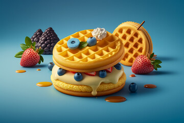 Tasty breakfast with waffles, Super photo realistic background, generative ai 3d illustration