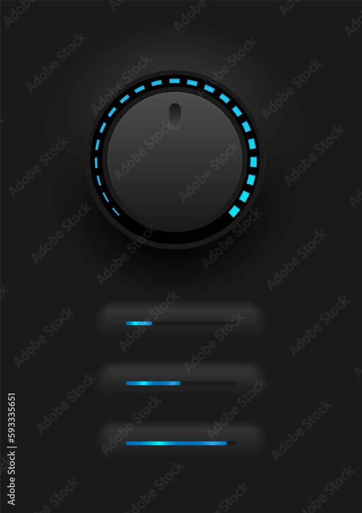 Poster abstract electronic technology circular volume knob and led light minimum and to maximum square 3 wi