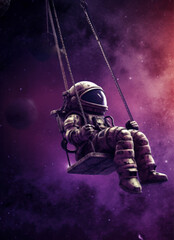 Astronaut in space swinging through the cosmos