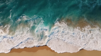 Fototapeta na wymiar Aerial View of Ocean Waves on the Beach