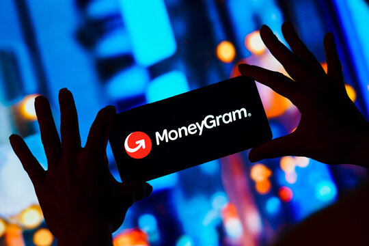 April 16, 2023, Brazil. In this photo illustration, the MoneyGram logo is displayed on a smartphone screen.