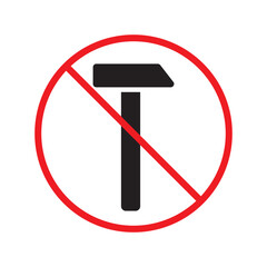 No hammer icon. Forbidden hammer icon. No tools vector sign. Prohibited toolkit vector icon. Warning, caution, attention, restriction label ban flat sign design. No instruments symbol pictogram