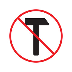 No hammer icon. Forbidden hammer icon. No tools vector sign. Prohibited toolkit vector icon. Warning, caution, attention, restriction label ban flat sign design. No instruments symbol pictogram