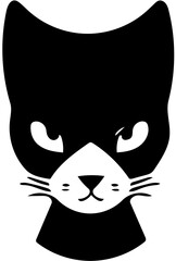 Cat head vector logo design in black and white, silhouette illustration of kitten 