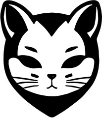 Cat head vector logo design in black and white, silhouette illustration of kitten 