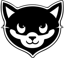 Cat head vector logo design in black and white, silhouette illustration of kitten 