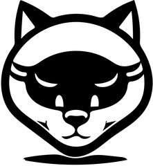 Cat head vector logo design in black and white, silhouette illustration of kitten 