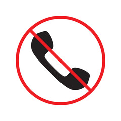 No handset vector icon. Forbidden receiver icon. No phone flat sign design. Prohibited calling vector icon. Warning, caution, attention, restriction ban label symbol pictogram. Do not call vector sign